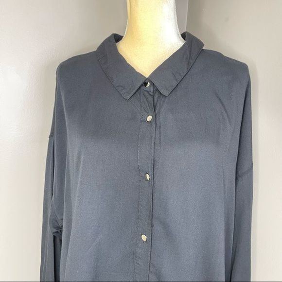 Womens Blouse Black Size 4L button down With Tie Back - Picture 8 of 12